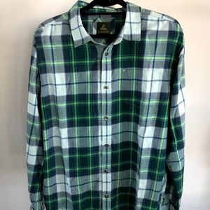 PRANA Mens Green Plaid LS Organic Cotton Shirt XL